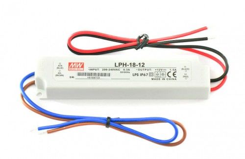 Zasilacz LED MeanWell 18W 12V DC 1,5A hermetyczny