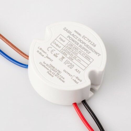 Zasilacz LED 10W 12V 0,83A puszkowy IP20