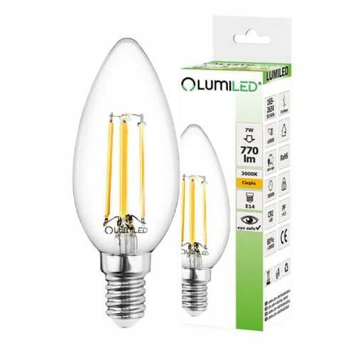 Żarówka LED E14 C35 7W świeczka Filament biała ciepła
