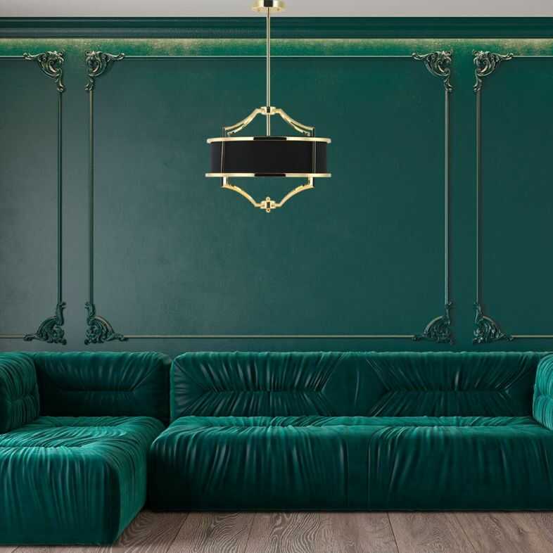 LAMPA WISZĄCA STESSO GOLD/NERO M złota oprawa czarny klosz nowoczesna