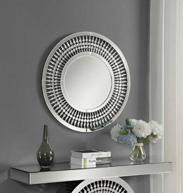 LUSTRO ŚCIENNE glamour okrągłe z dekoracyjna transparentną ramą