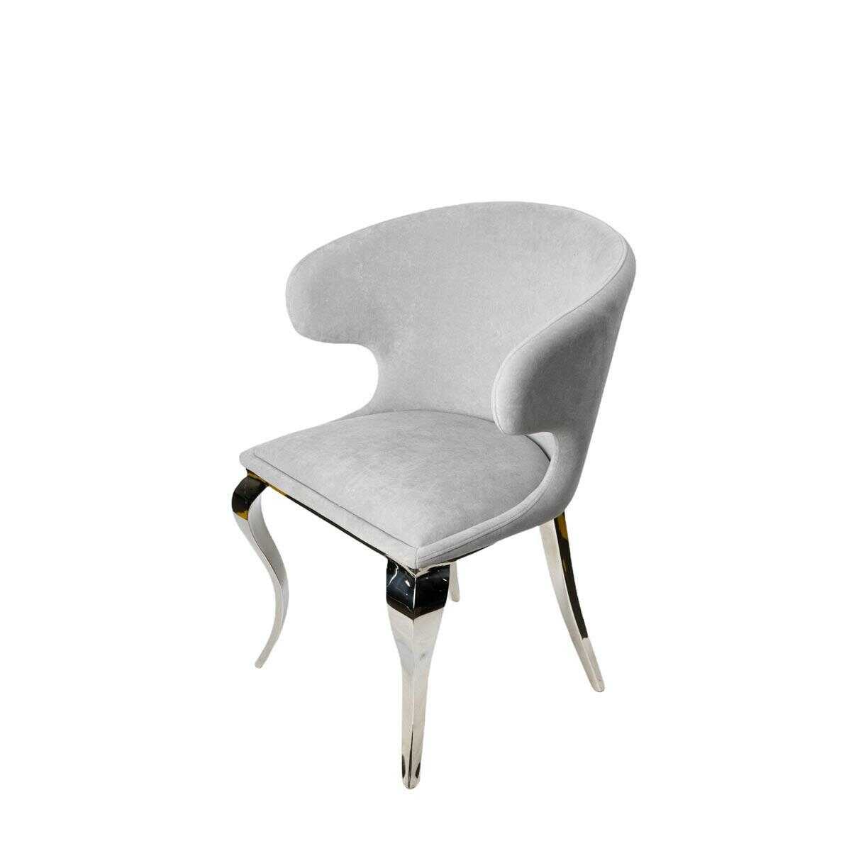 FOTEL tapicerowany szary velvet nogi stal nierdzewna glamour