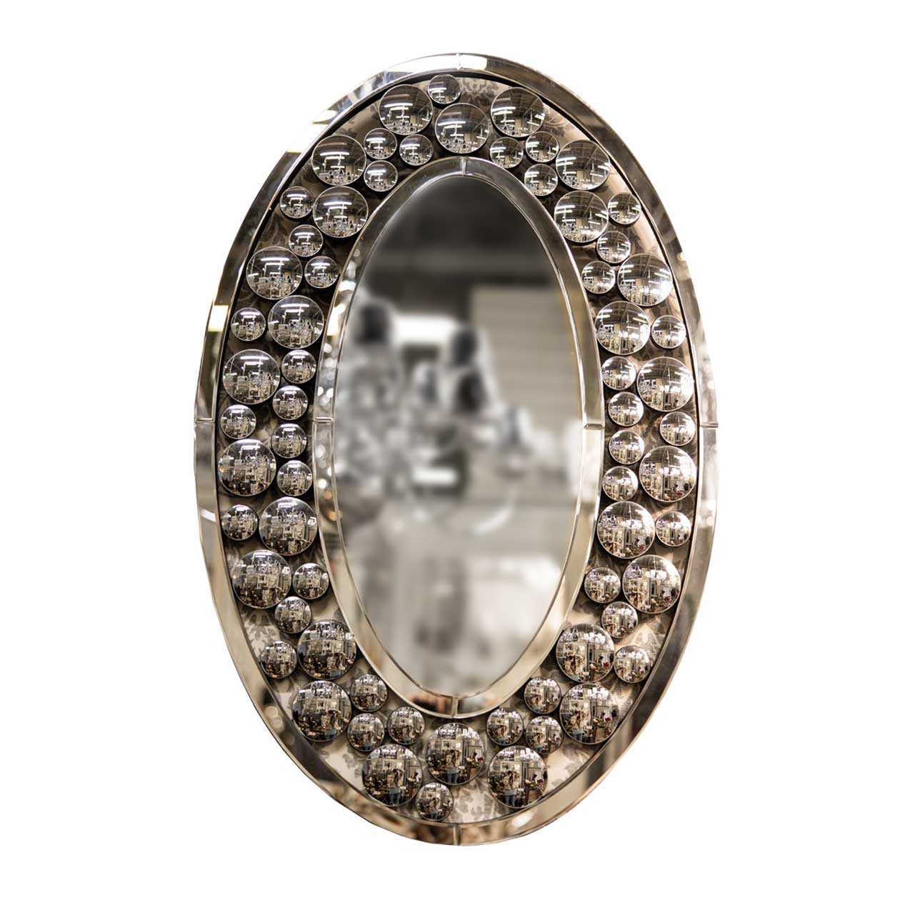 LUSTRO ŚCIENNE owalne z ramą z małych lusterek nowoczesne