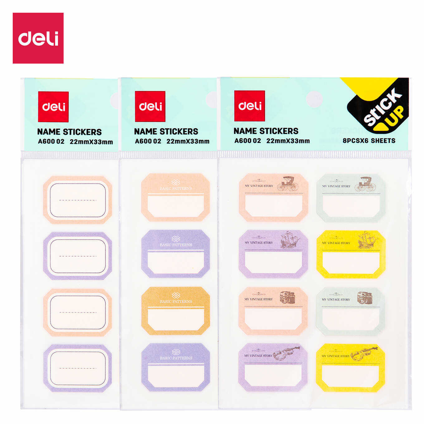 Naklejka opisowa Deli A60002 8 sztuk * 6 kartek