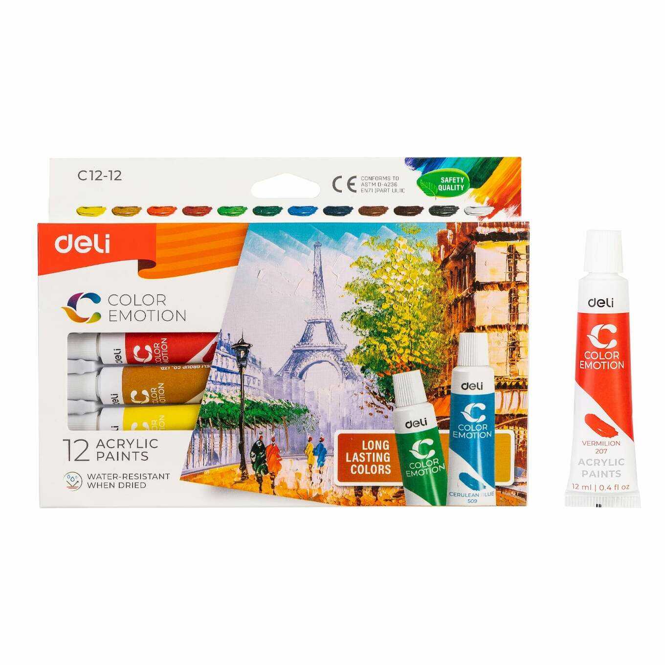 Farby akrylowe Deli 12 kolorów 12ml/tuba