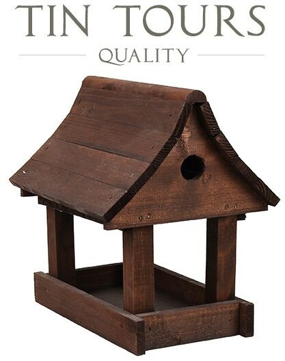 BRĄZOWY DREWNIANY KARMNIK I BUDKA LĘGOWA 2w1 30x23,5x30,5 cm