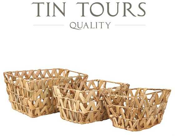 KOMPLET 3 PROSTOKĄTNYCH KOSZYKÓW Z HIACYNTA WODNEGO 32x23x17 cm