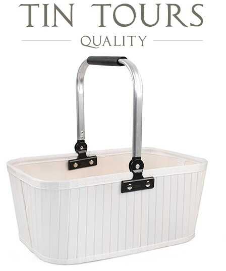 BIAŁY BAMBUSOWY KOSZYK ZE SKŁADANYM UCHWYTEM 39x24x16/37 cm