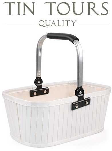 BIAŁY BAMBUSOWY KOSZYK ZE SKŁADANYM UCHWYTEM 33x22x14/31 cm