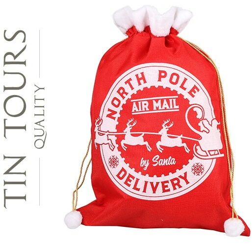 WOREK PREZENTOWY NORTH POLE CZERWONY PLUSZ 60X40 cm