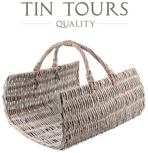 DUŻY SZARY WIKLINOWY KOSZ KOMINKOWY 46x42x27/40 cm