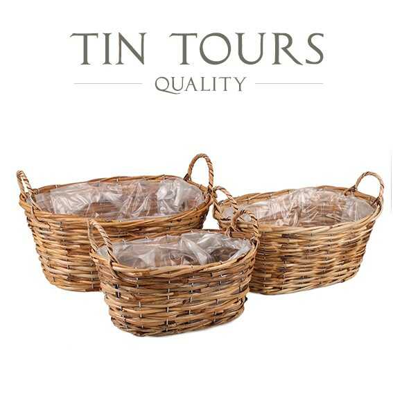 KOMPLET 3x OWALNY KOSZ RATTANOWY Z UCHWYTAMI