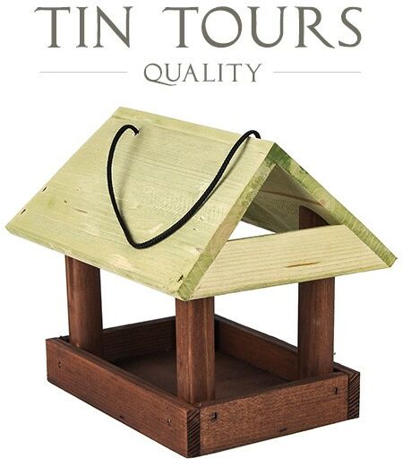 BRĄZOWY DREWNIANY KARMNIK DLA PTAKÓW 28x20x24 cm