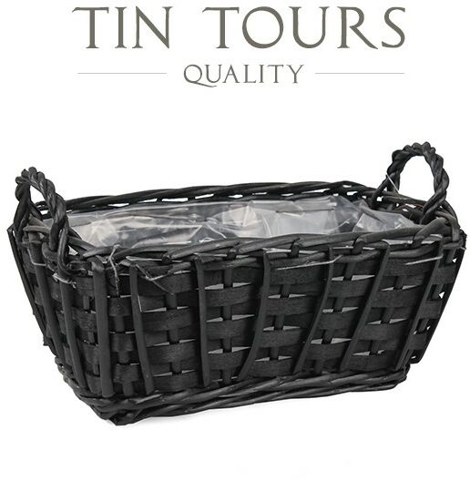 CZARNY PROSTOKĄTNY KOSZYK WIKLINOWY Z FOLIĄ 23x18x10/13h cm