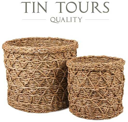 KOMPLET 2x OKRĄGŁY KOSZ Z TRAWY MORSKIEJ