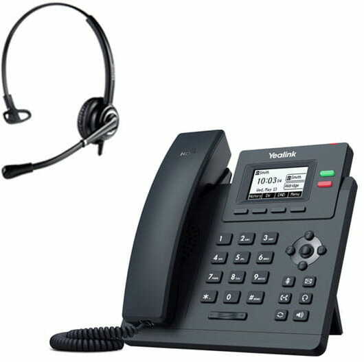 Telefon VoIP z słuchawką call center Yealink T31 + Platora Pro-M