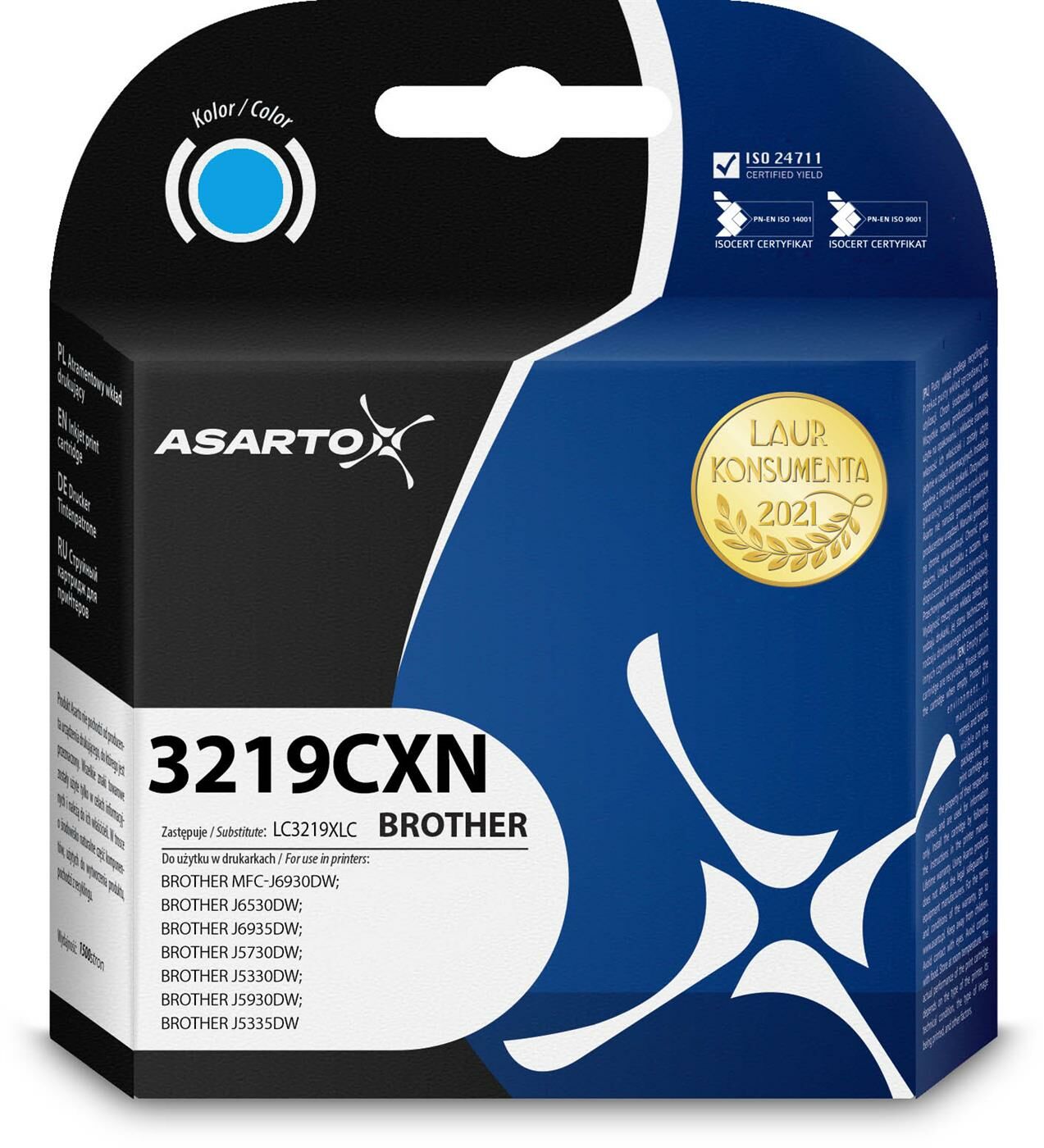 Tusz AS-B3219CXN Cyan do drukarek Brother (Zamiennik Brother LC3219XLC)