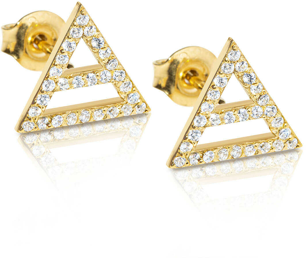 Kolczyki pozłacane trójkąty z cyrkoniami