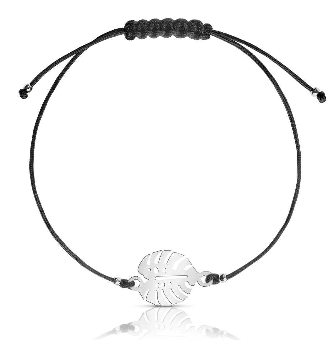 Bransoletka sznurkowa Listek srebrny