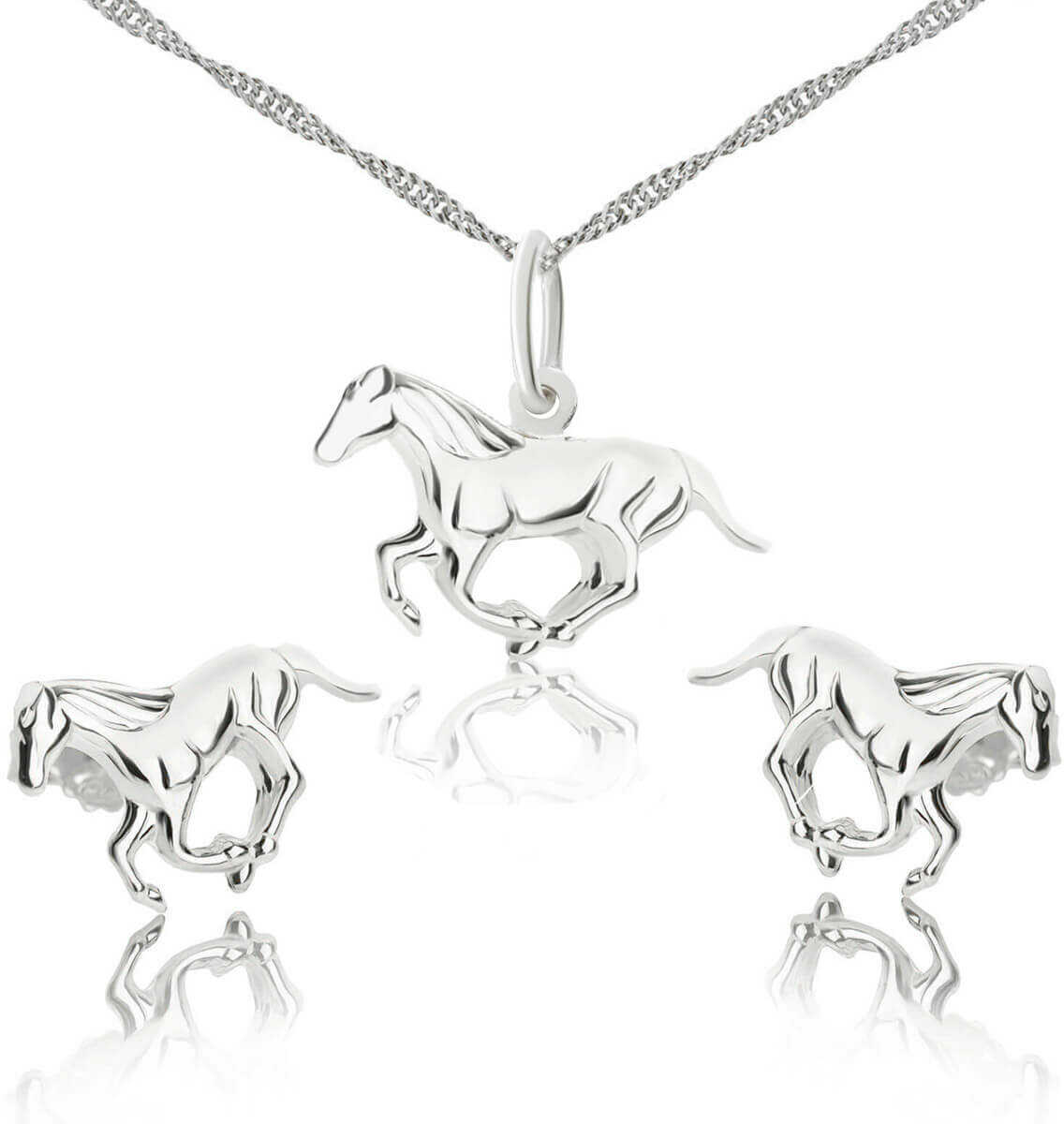 Komplet srebrnej biżuterii konie