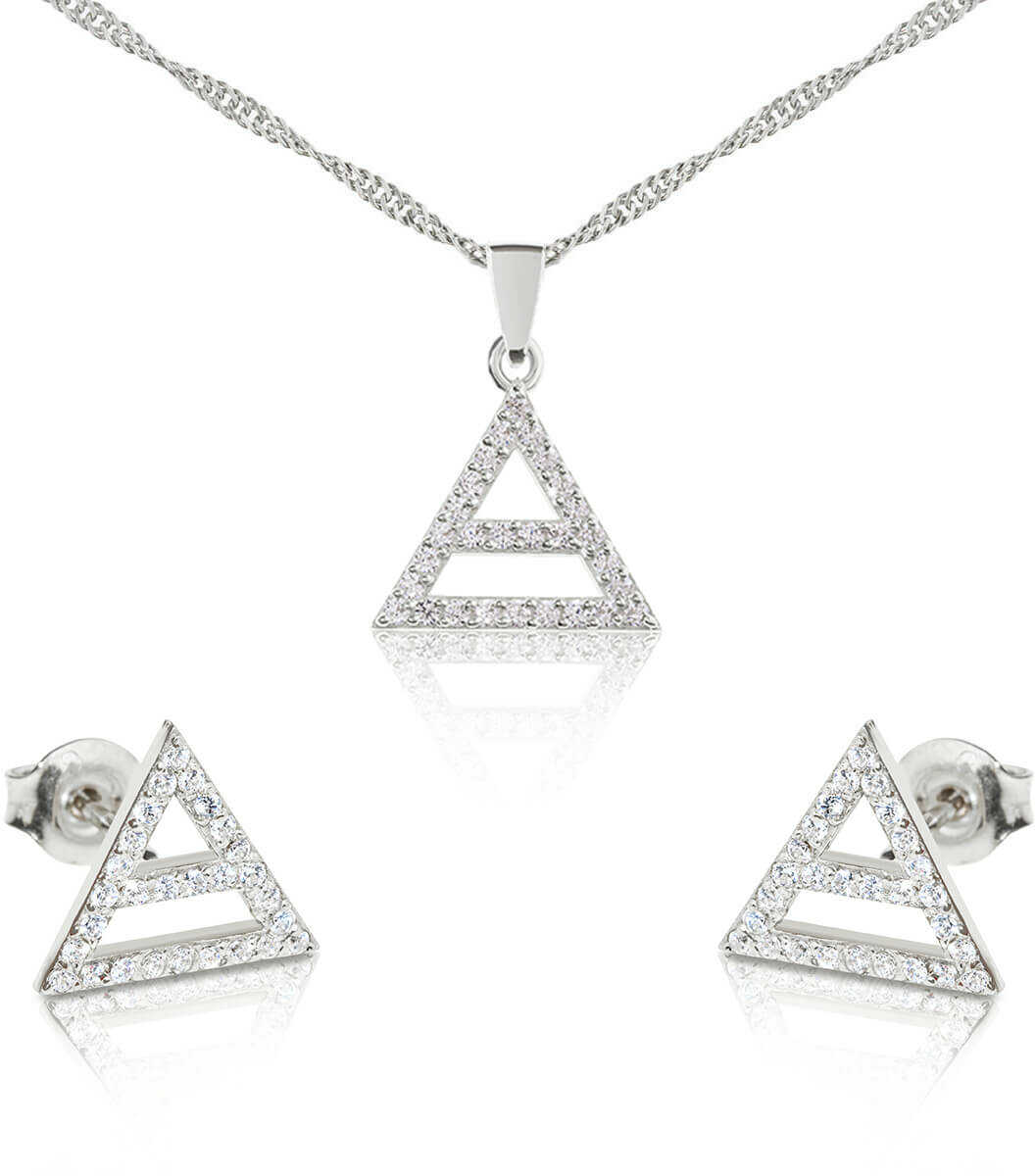 Komplet srebrny trójkąty z cyrkoniami