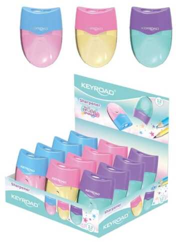 Temperówka KEYROAD Wave, plastikowa, podwójna, z pojemnikiem, pakowane na displayu, mix kolorów pastelowych
