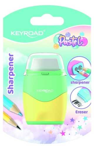 Temperówka plastikowa z gumką KEYROAD, pastel, podwójna, blister, mix kolorów