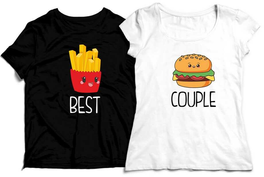 Koszulki dla PAR - BEST COUPLE Frytki i Hamburger Komplet Koszulek Prezent Walentynki