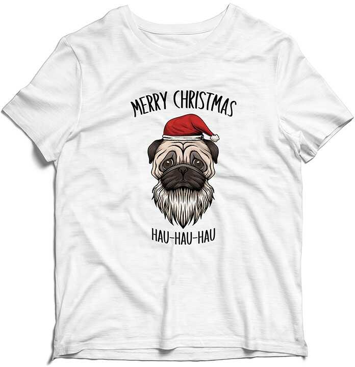 Koszulka na Mikołaja-Merry Christmas Hau-Hau Pies Prezent pod Choinkę na Święta Boże Narodzenie Gwiazdkę