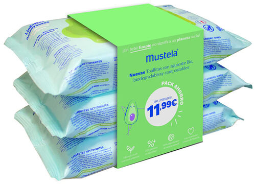 Zestaw kosmetycznych chusteczek nawilżanych Mustela Wipes 3 x 60 szt
