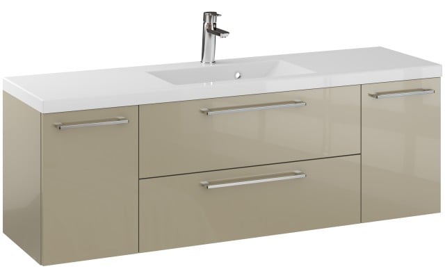 Szafka Wisząca Z Umywalką RON 140 cm D - Cappuccino Wysoki Połysk - Uchwyty Chromowane