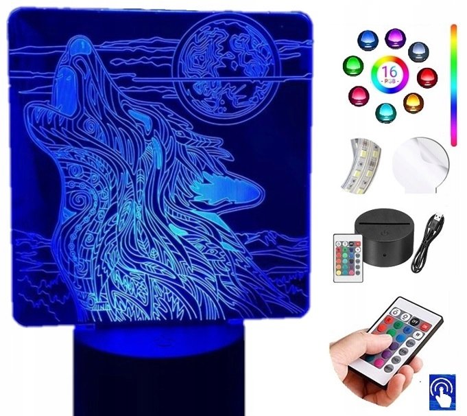 Lampka Na Biurko Wilk Pełnia Księżyca 16 Kolorów Led Plexido