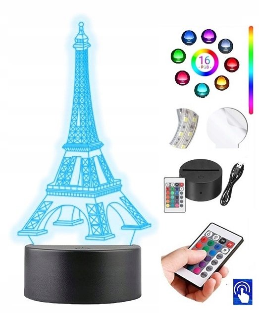 Lampka Na Biurko Wieża Eiffla 16 Kolorów Led Plexido