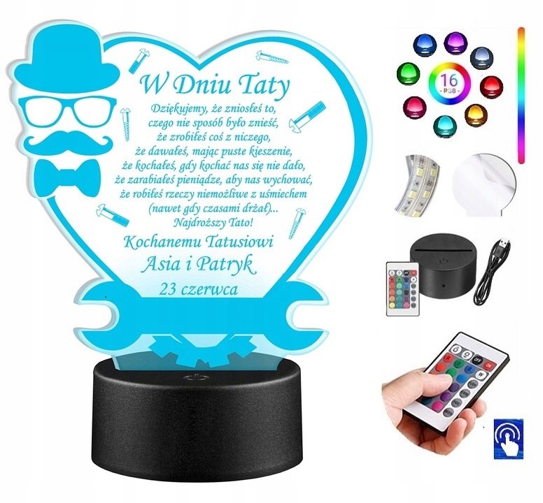 Lampka Prezent Dla Taty Ojca Grawer 16 Led Plexido