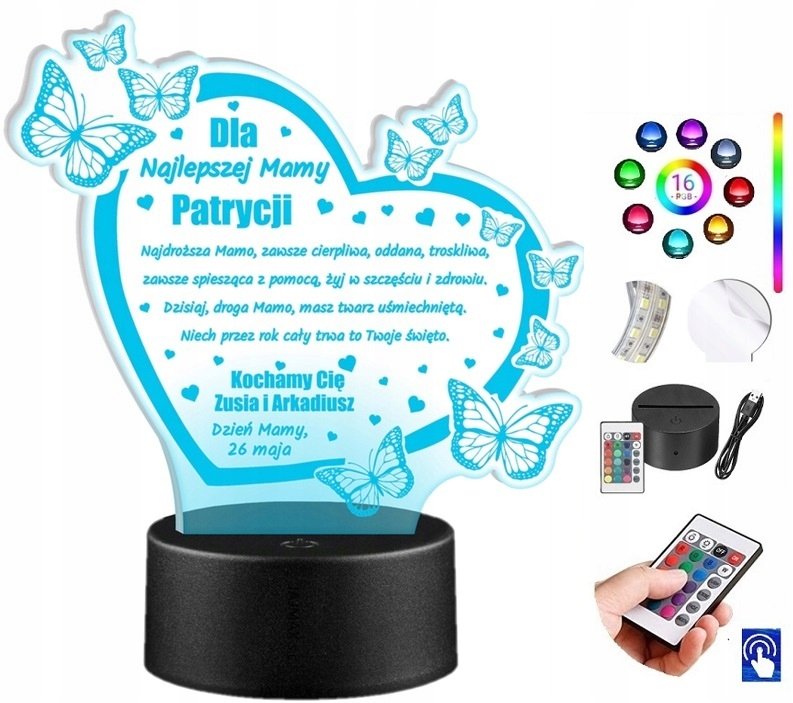 Lampka Prezent Dla Mamy Grawer 16Kol. Led Plexido