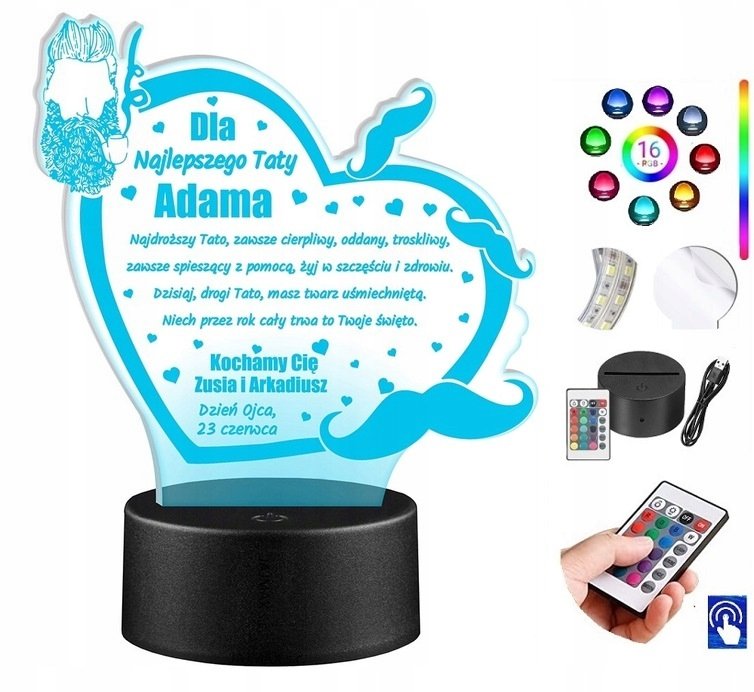 Lampka Prezent Dla Taty Ojca Grawer 16 Led Plexido