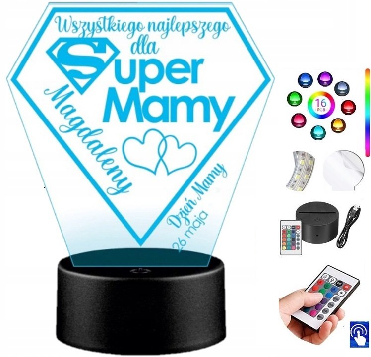 Lampka Prezent Dla Mamy Grawer 16Kol. Led Plexido