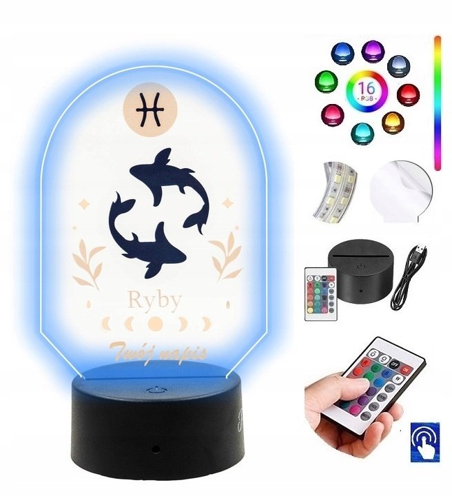 Lampka Na Biurko UV Znak Zodiaku Ryby LED PLEXIDO