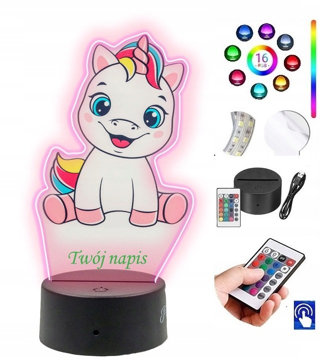 Lampka na biurko UV jednorożec 16kol. LED PLEXIDO