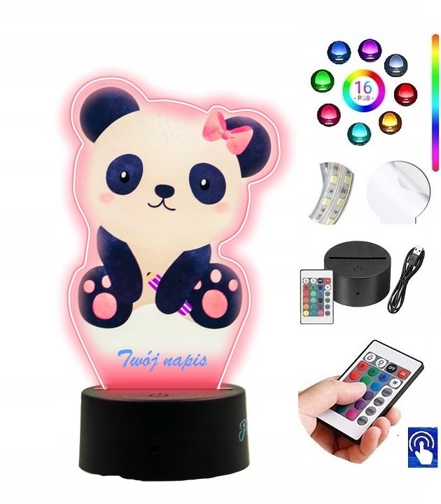 Lampka na biurko UV Panda Miś 16kol. LED PLEXIDO