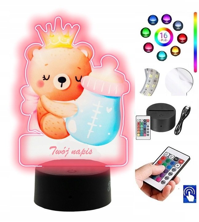 Lampka na biurko UV Miś Bobas 16Kol. LED PLEXIDO