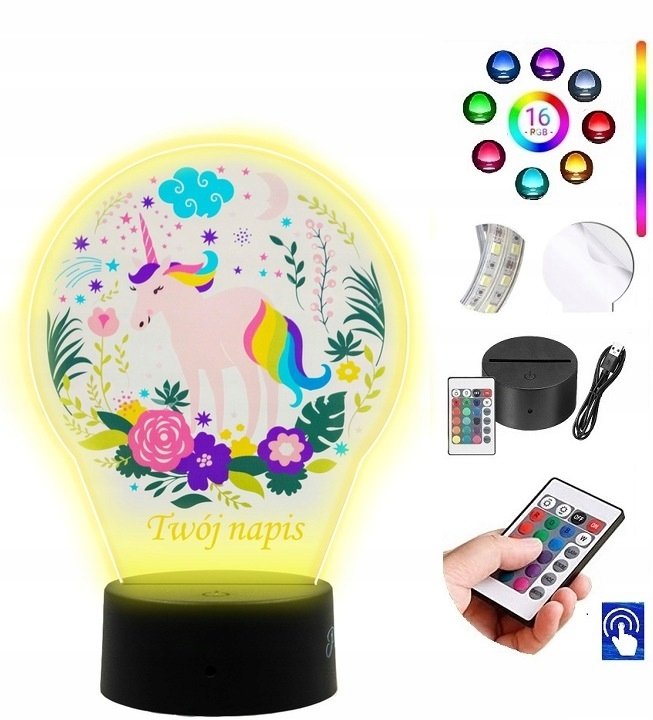 Lampka na biurko UV jednorożec 16kol. LED PLEXIDO