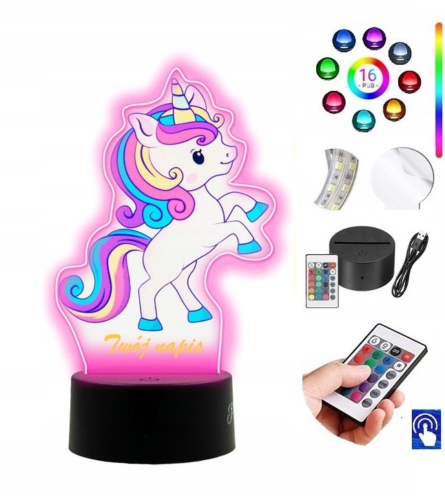 Lampka na biurko UV jednorożec 16kol. LED PLEXIDO