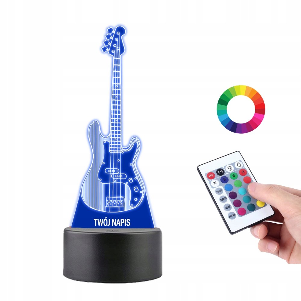 Lampka na Biurko Statuetka 3D Gitara Bass Muzyka
