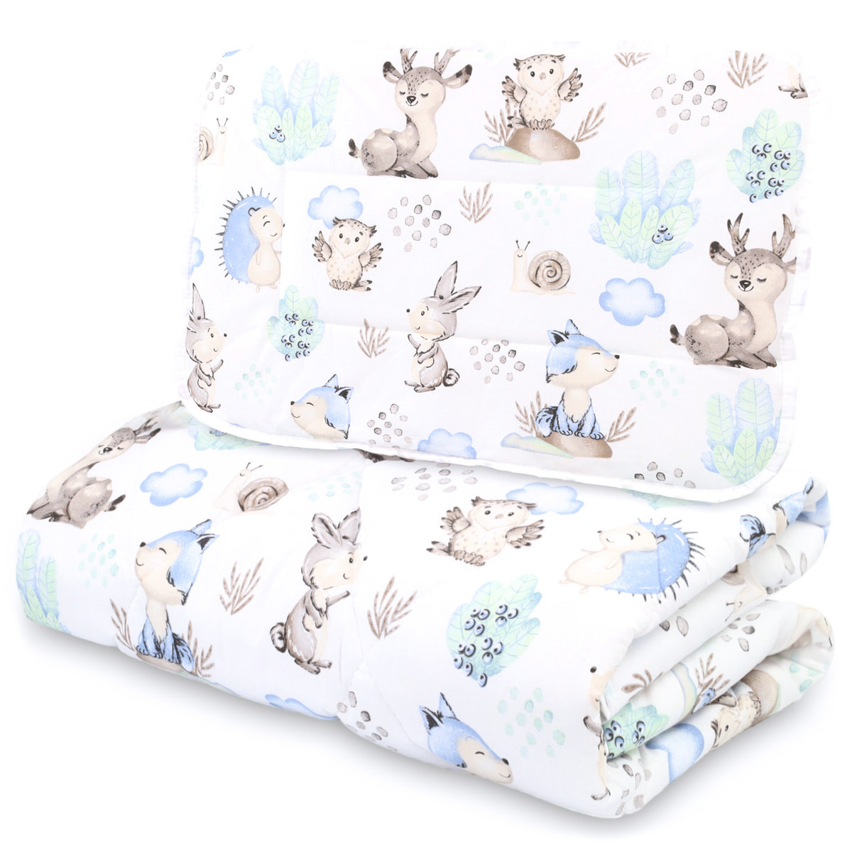 Kołdra dziecięca komplet z poduszką 135x100 cm - Pościel dziecięca z poduszką z bawełnianą poszewką patchworkową jeżyk