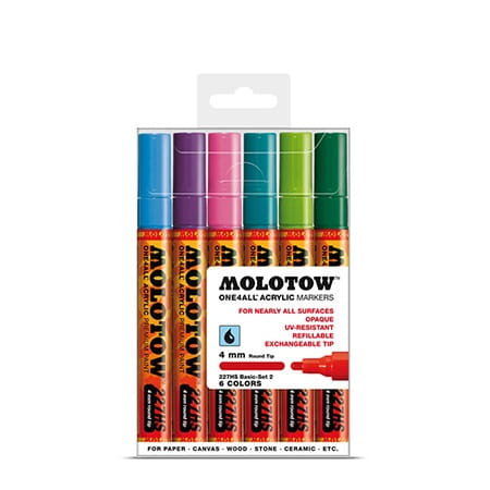 Molotow mołotow mo200454 akryl marker one4all 227hs, kabura Basic zestaw 2, 4 MM, 6 sztuki 200.454