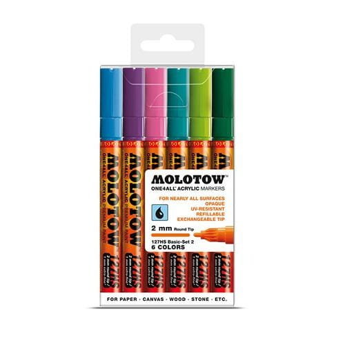 Molotow mołotow mo200231 akryl marker one4all 127hs, kabura Basic zestaw 1, 2 MM, 6 sztuki 200.231