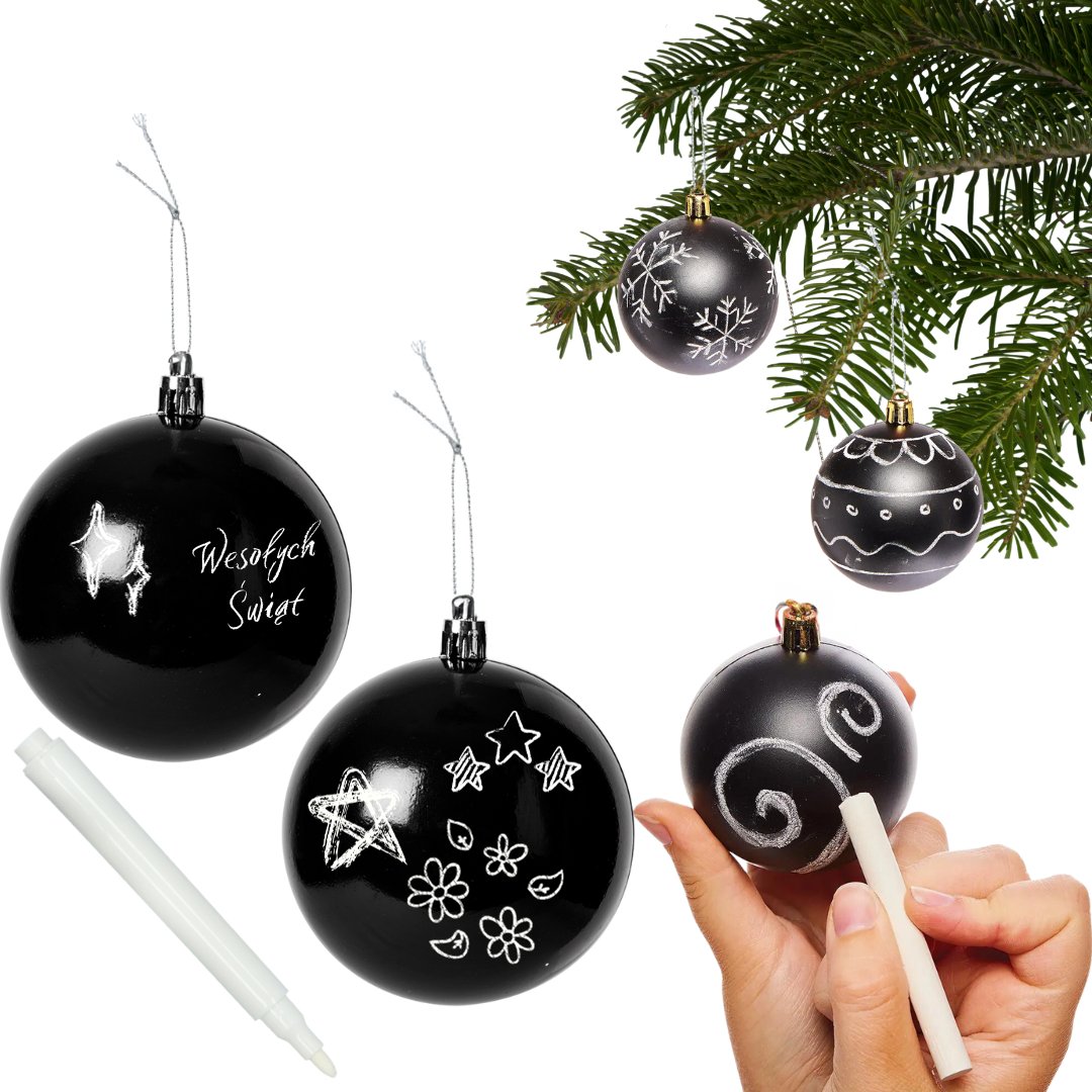 Bombki kredowe do samodzielnego malowania zawieszki DIY, zestaw 2 szt. bombek + marker
