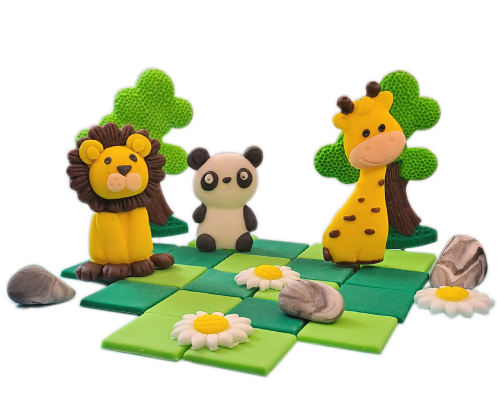 Zestaw na tort  - Safari - lew, żyrafa, panda + dodatki /SAF3