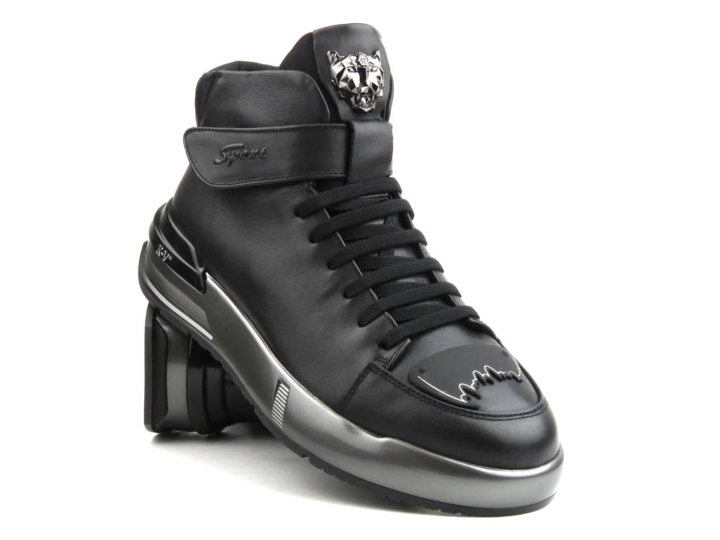 Skórzane sneakersy męskie za kostkę - JOHN DOUBARE R6576, czarne - John Doubare
